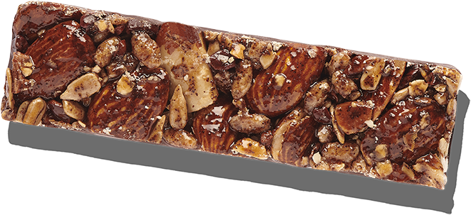 Barre de noix au café, chocolat noir & amandes
